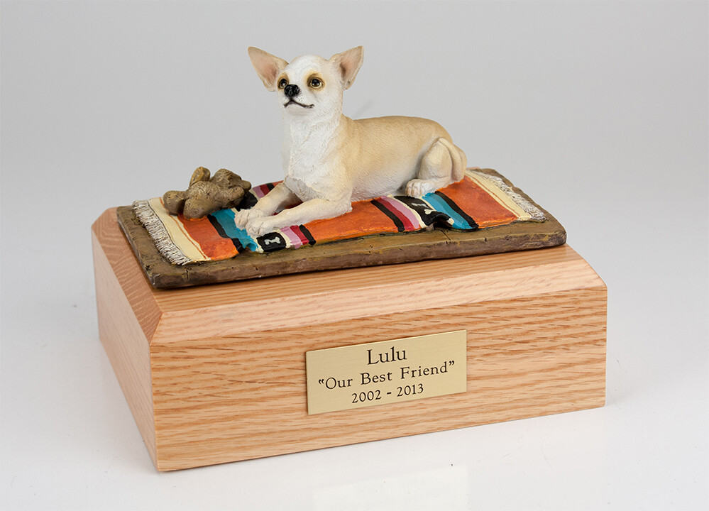 Chihuahua, Laying Pet Cremation Urn Available in 3 Diff Colors & 4 Sizes