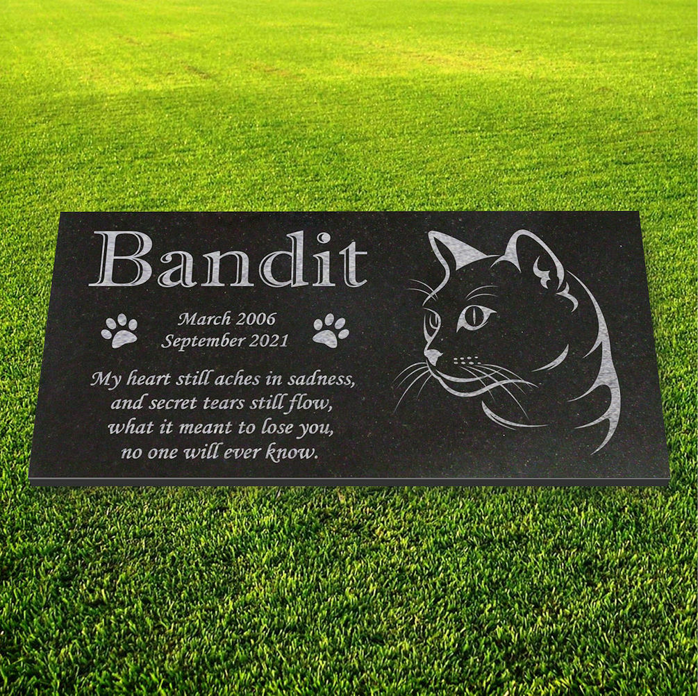 Personalized Cat Memorial – Granite Stone Pet Grave Marker – 6×12 – Bandit