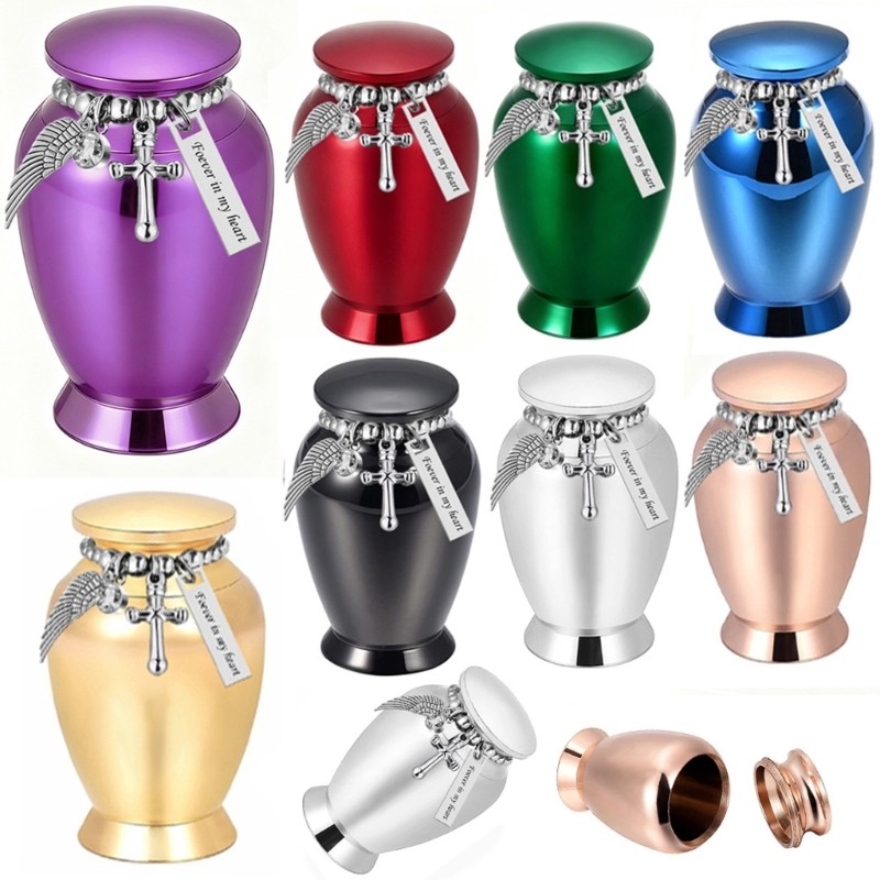 Small Cremation Urn Aluminum for Pet Memorial Including Velvets Pouches