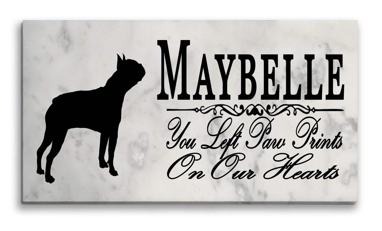 Boston Terrier Memorial Marble Stone Plaque Personalized You Left Paw Prints On