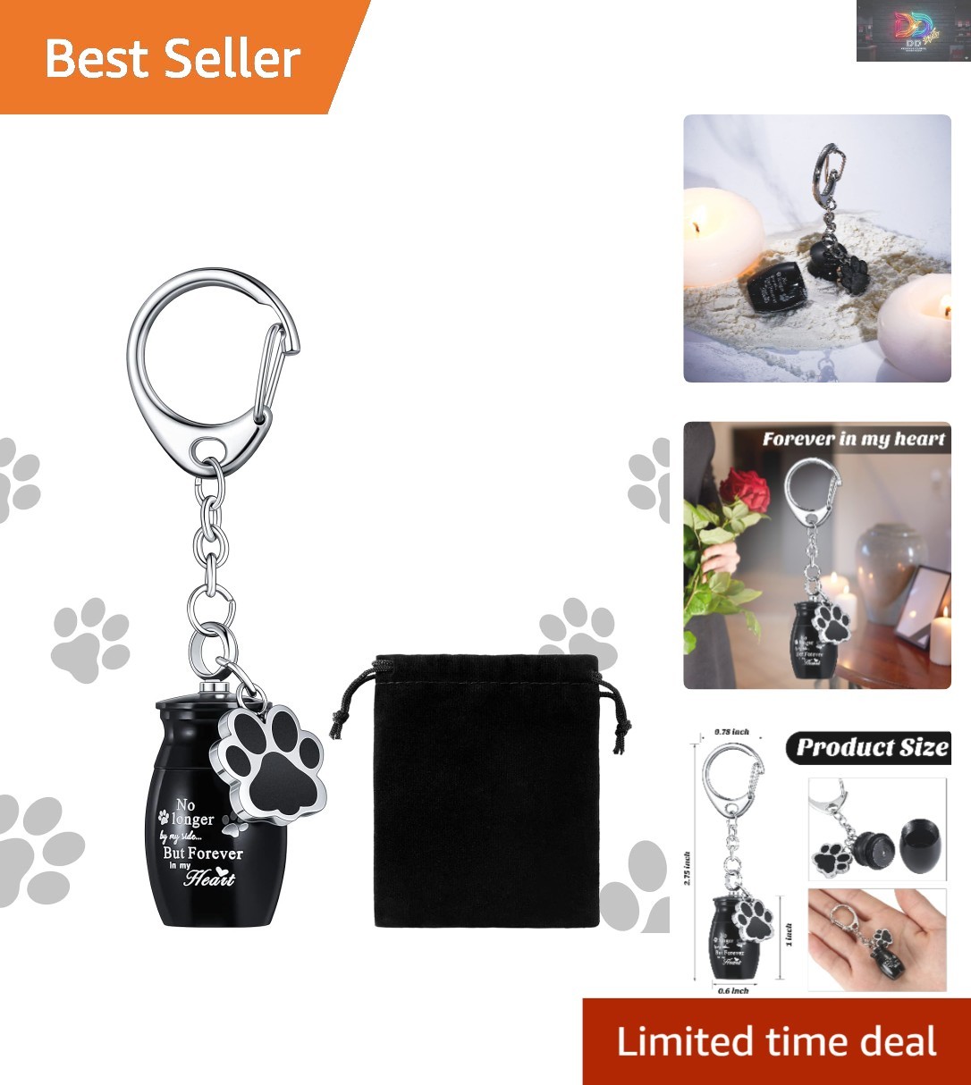 Elegant Stainless Steel Dog & Cat Paw Cremation Urn Keychain