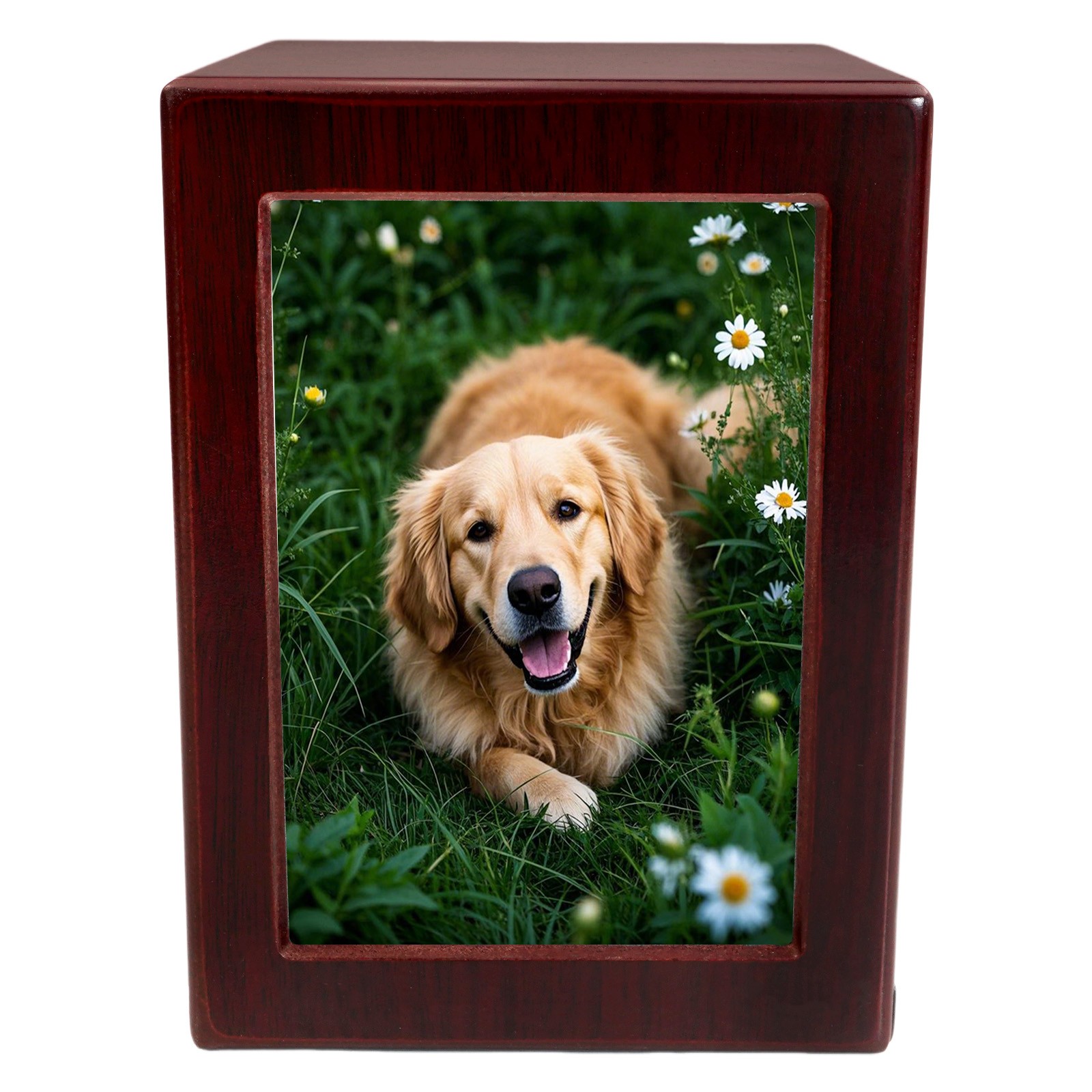 Funeral Cremation Urn with Photo Frame 5*4.8in For Dogs & Cats Wooden(Red, L)