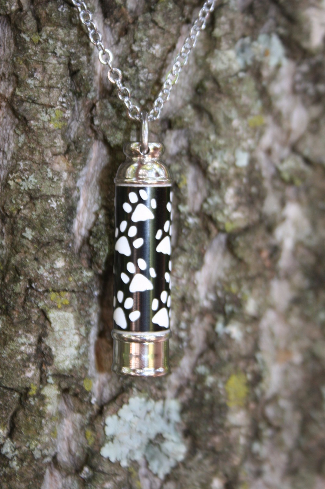 Mens Pet Cremation Necklace Pendant Urn for Ashes LARGE Vial Dog Cat Paw Prints