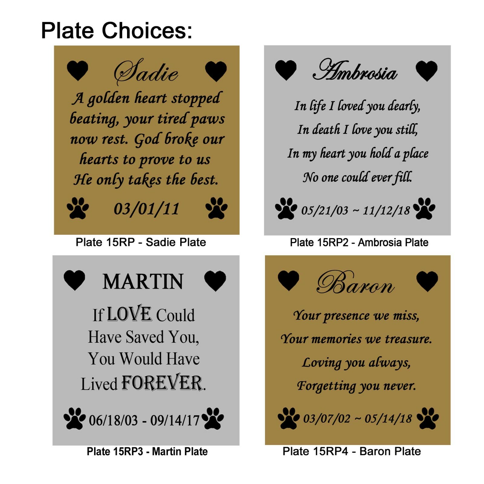 Engraved Pet Loss Poem Plate Frame Plates 2-7/8″ Square Many Choices and Designs