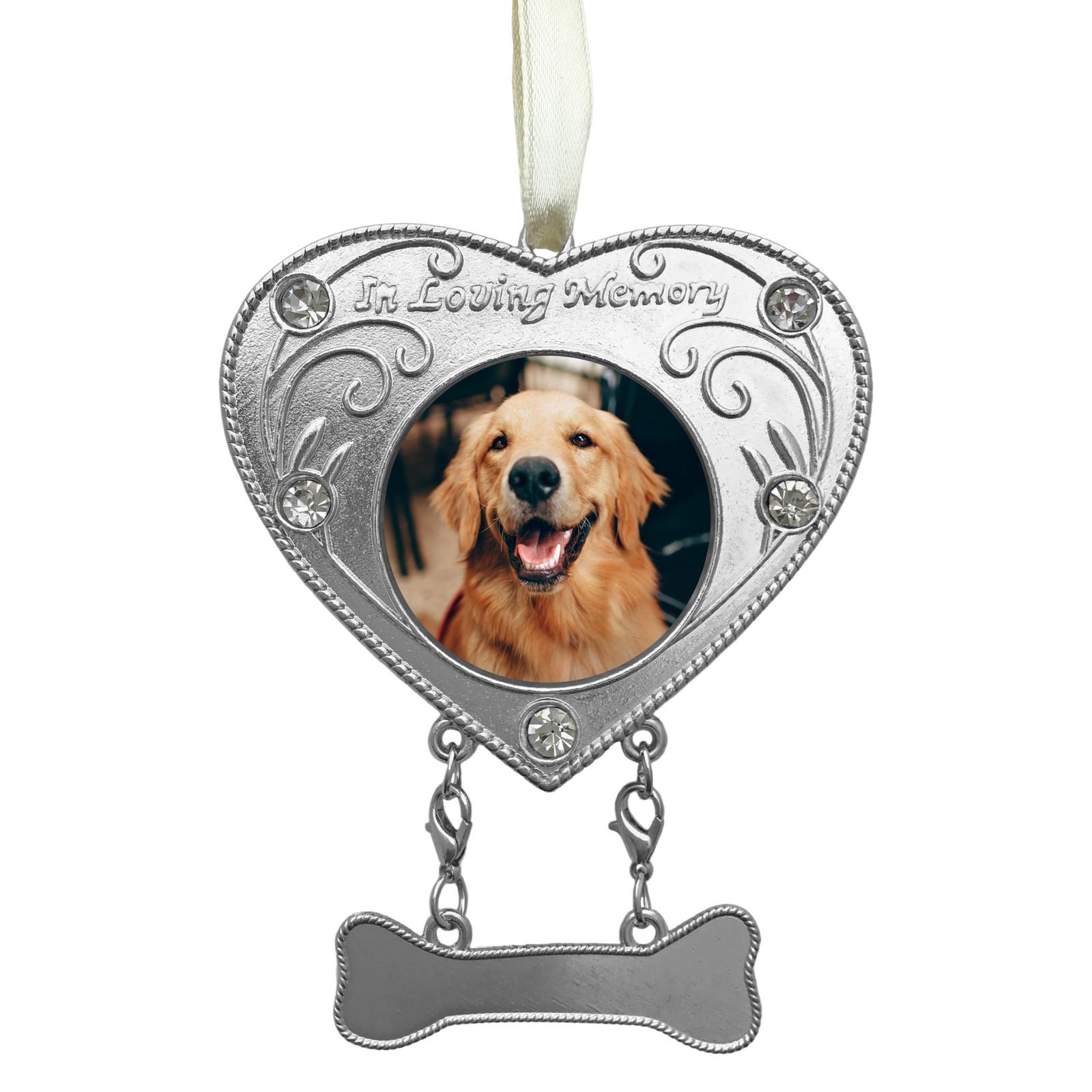 Dog Memorial Ornament – in Loving Memory – Photo Christmas Small, Silver