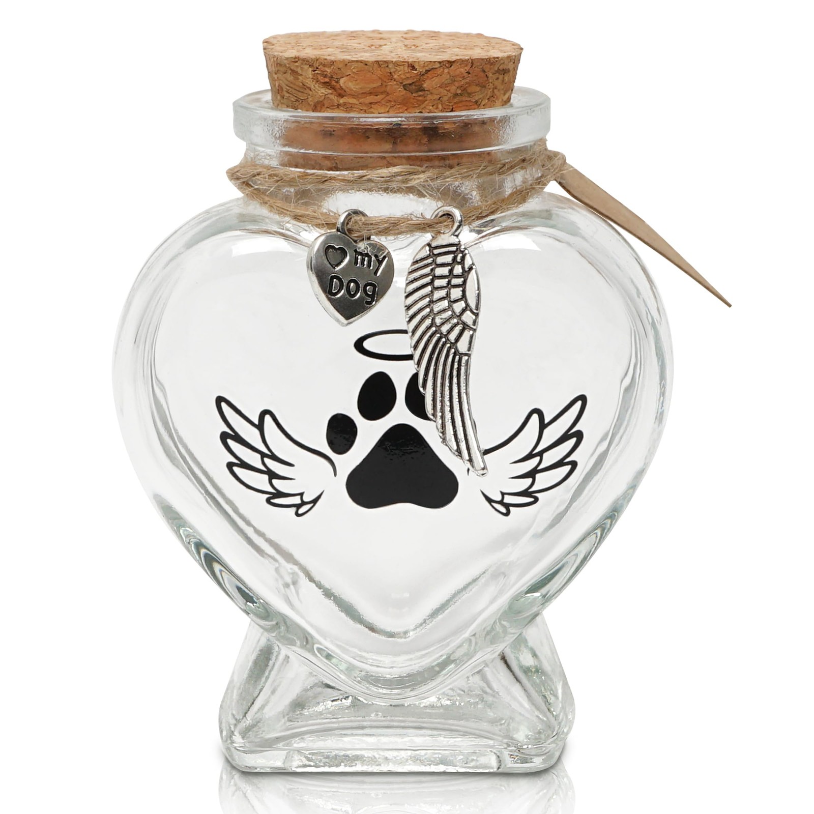 Pet Memorial Gift for Loss of Dog or Cat, Heart Shape Glass Jar & Bottle for …