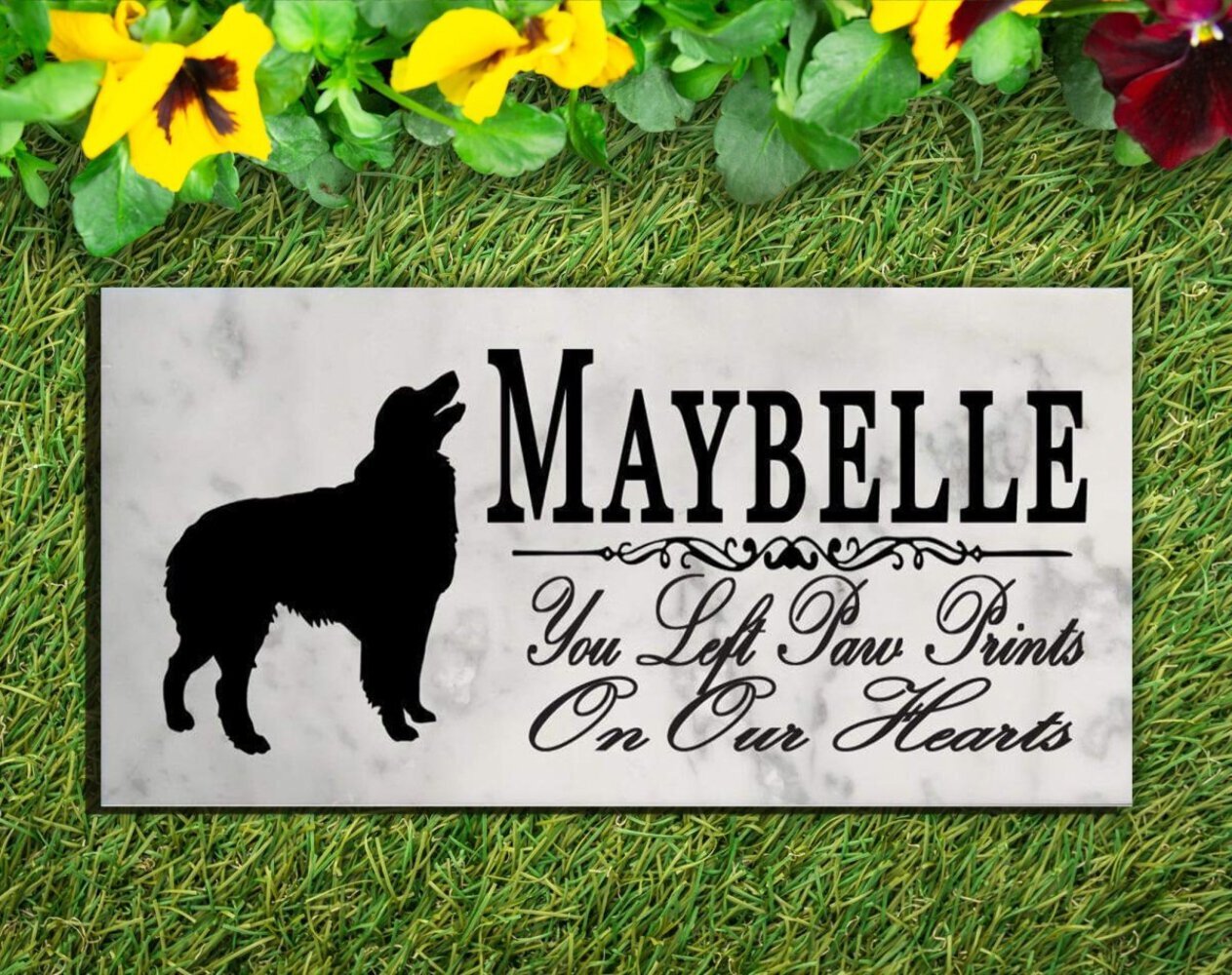 Australian Shepherd Memorial Marble Stone Plaque Personalized Grave Marker Outdo