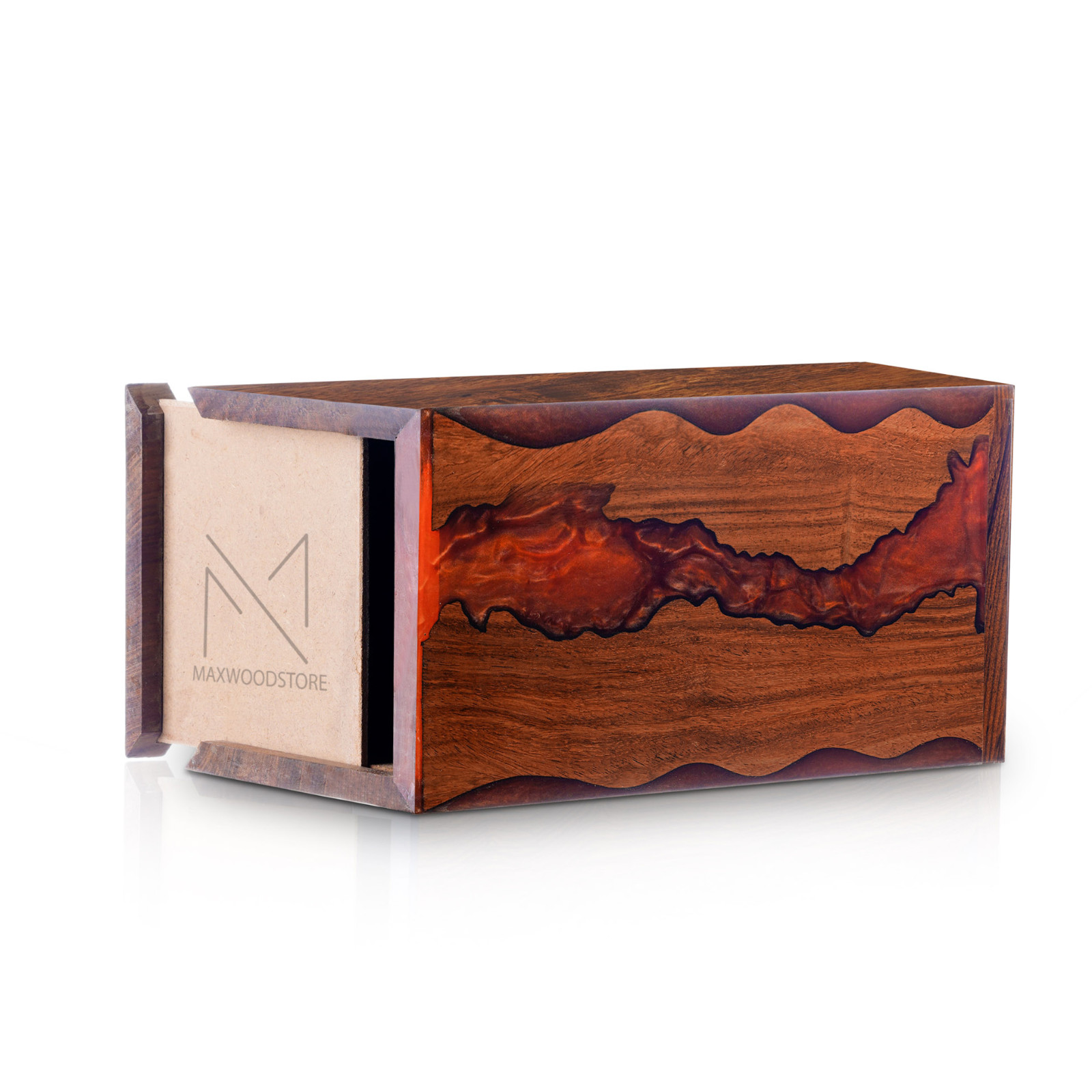 Wooden Urn Box-Urn Box-Rosewood and Red Resin Design Urn Box For Human Ashes