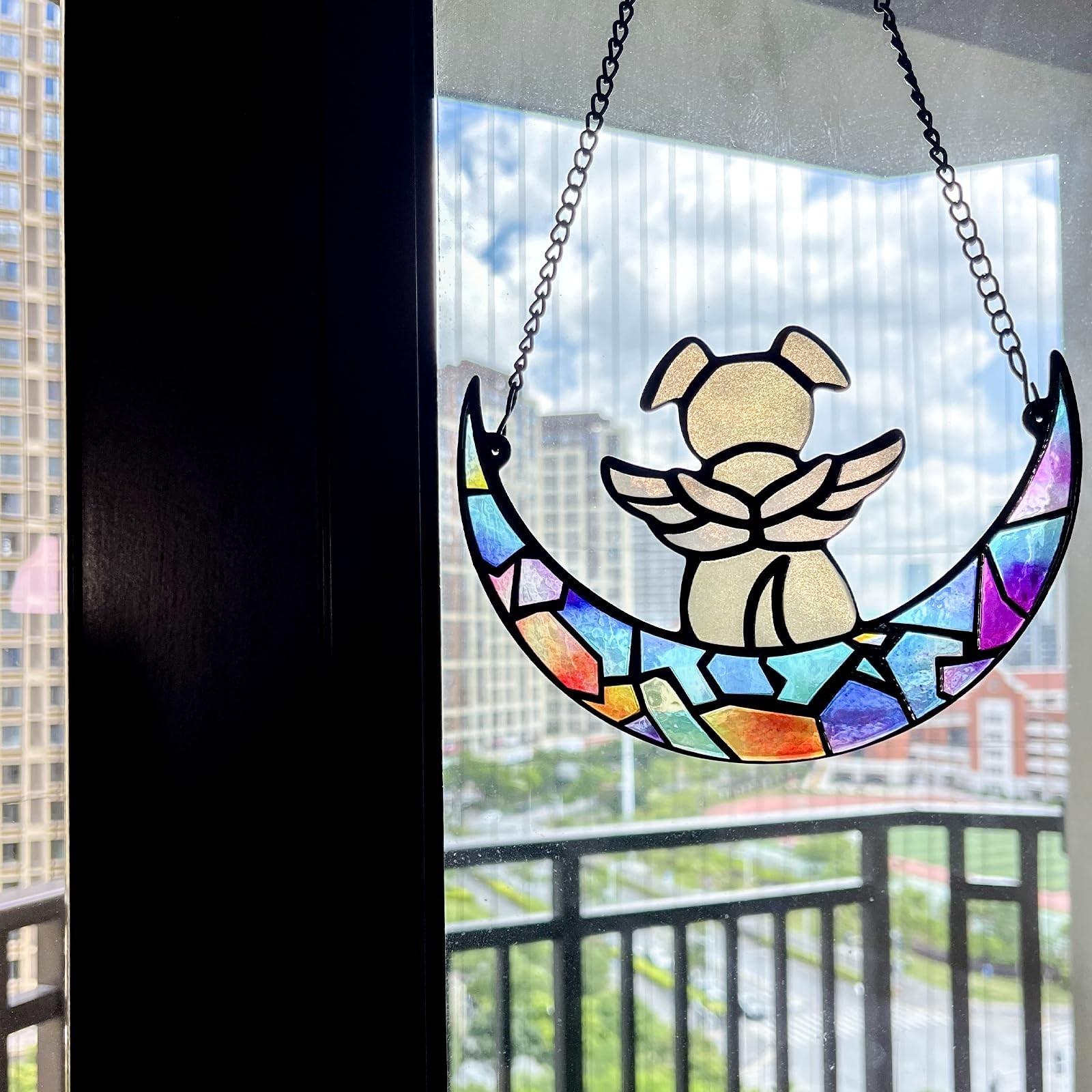 Stained Glass Angle Dog Memorial Suncatcher for Loss of Dog Sympathy Gifts, D…