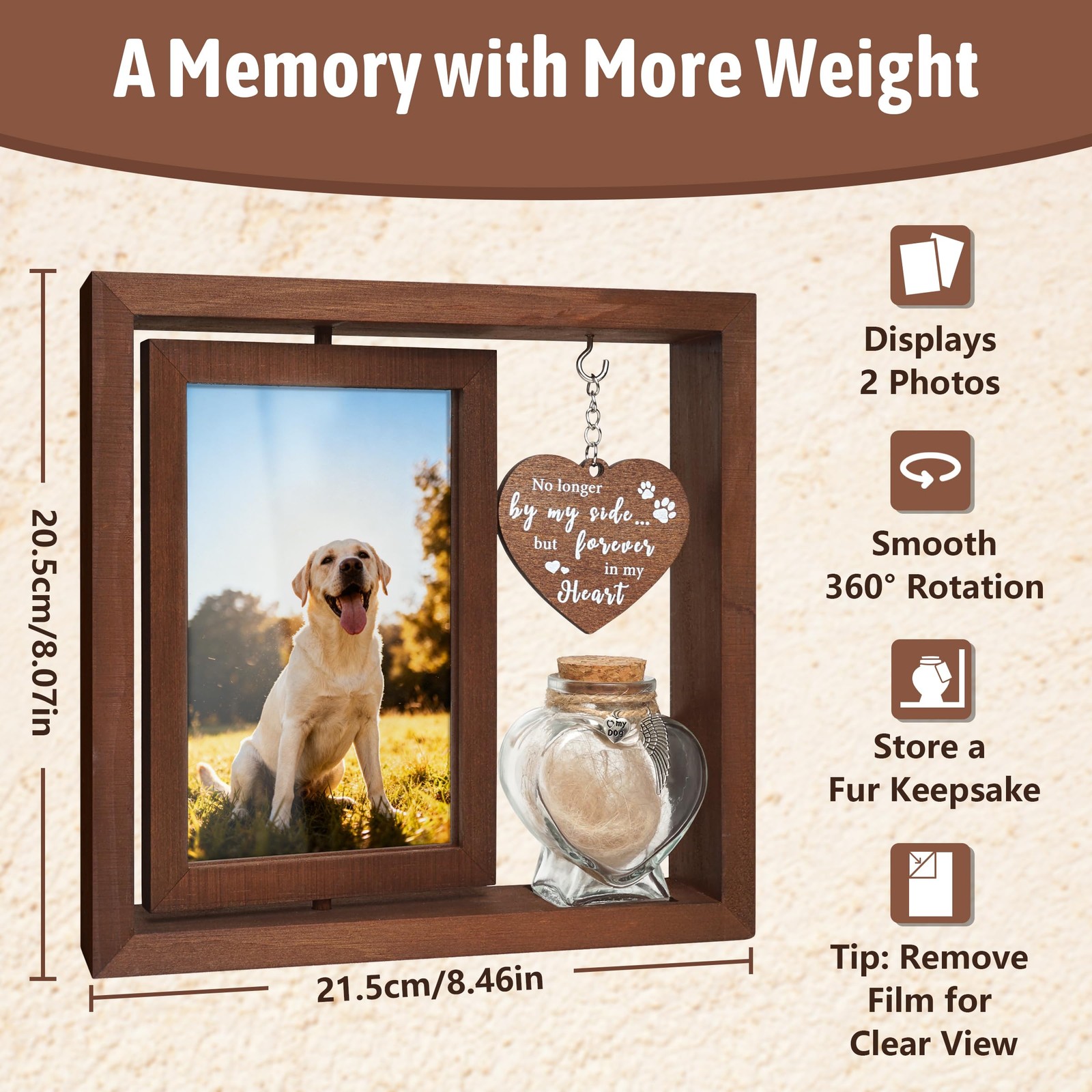 Dog Memorial Gifts for Loss of Pet – Rotating Wooden Frame for 4×6 Photo & Fu…