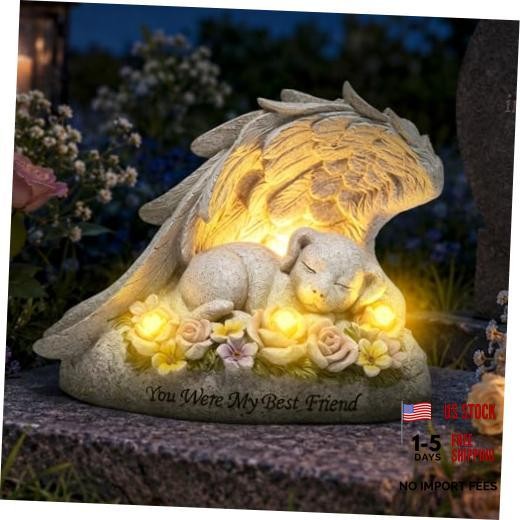 Solar Pet Memorial Garden Statue, Resin Dog Memorial Dog in Angel Wing