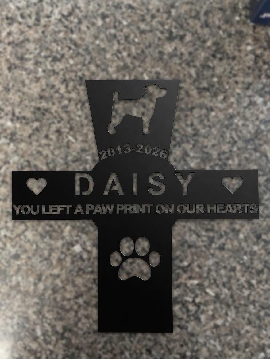 Custom cut 12gauge steel dog memorial cross. 20inch tall whatever you want.