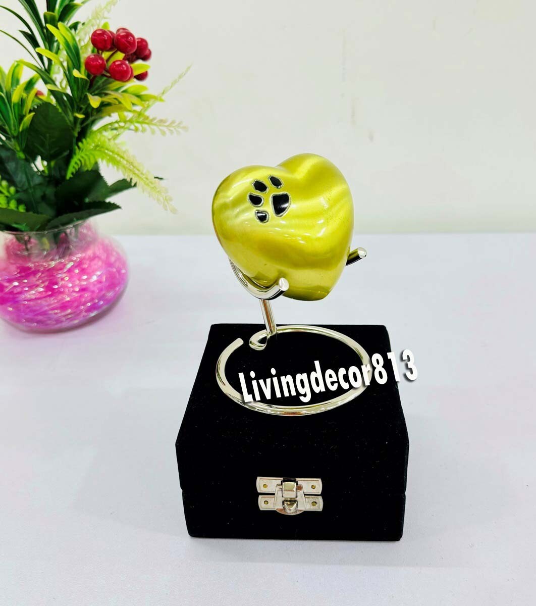 Heart Shaped Mini Urn in Yellow/ Golden / Pale Textured design for Human Ashes
