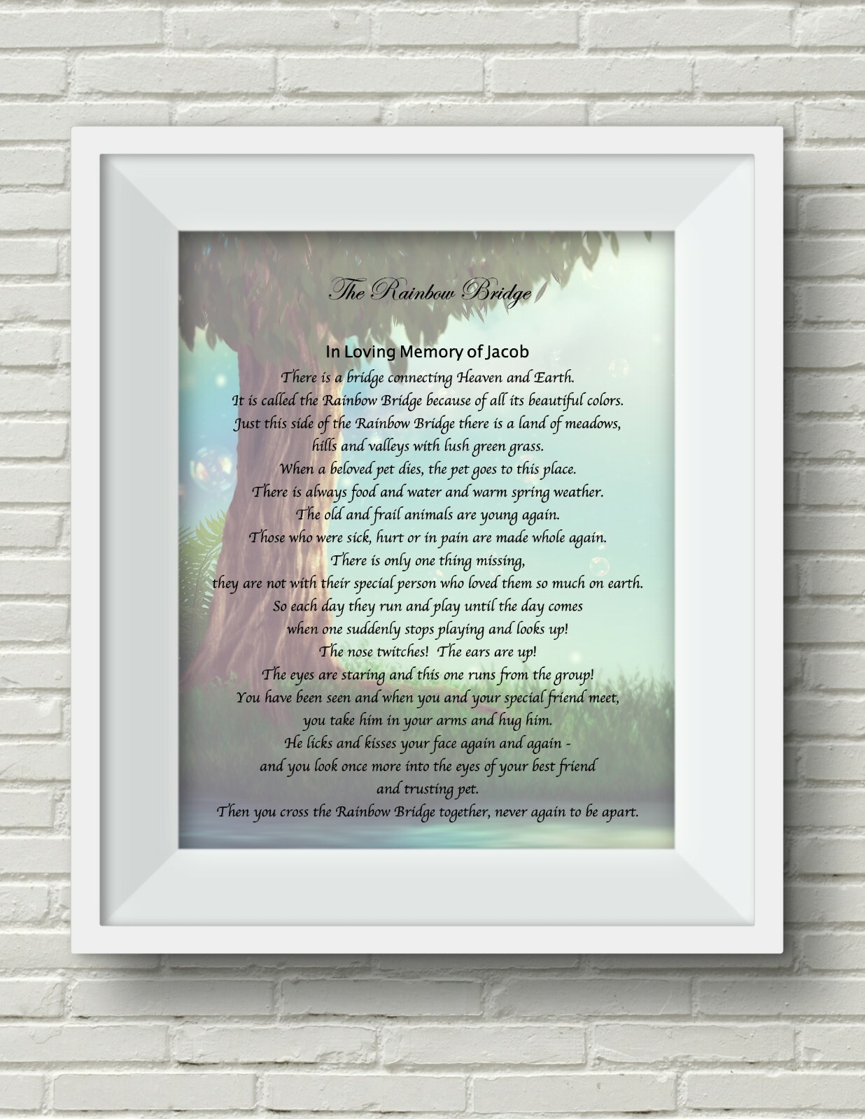 Pet Memorial Poem RAINBOW BRIDGE Personalized UNFRAMED Art Print Gift Dog, Cat