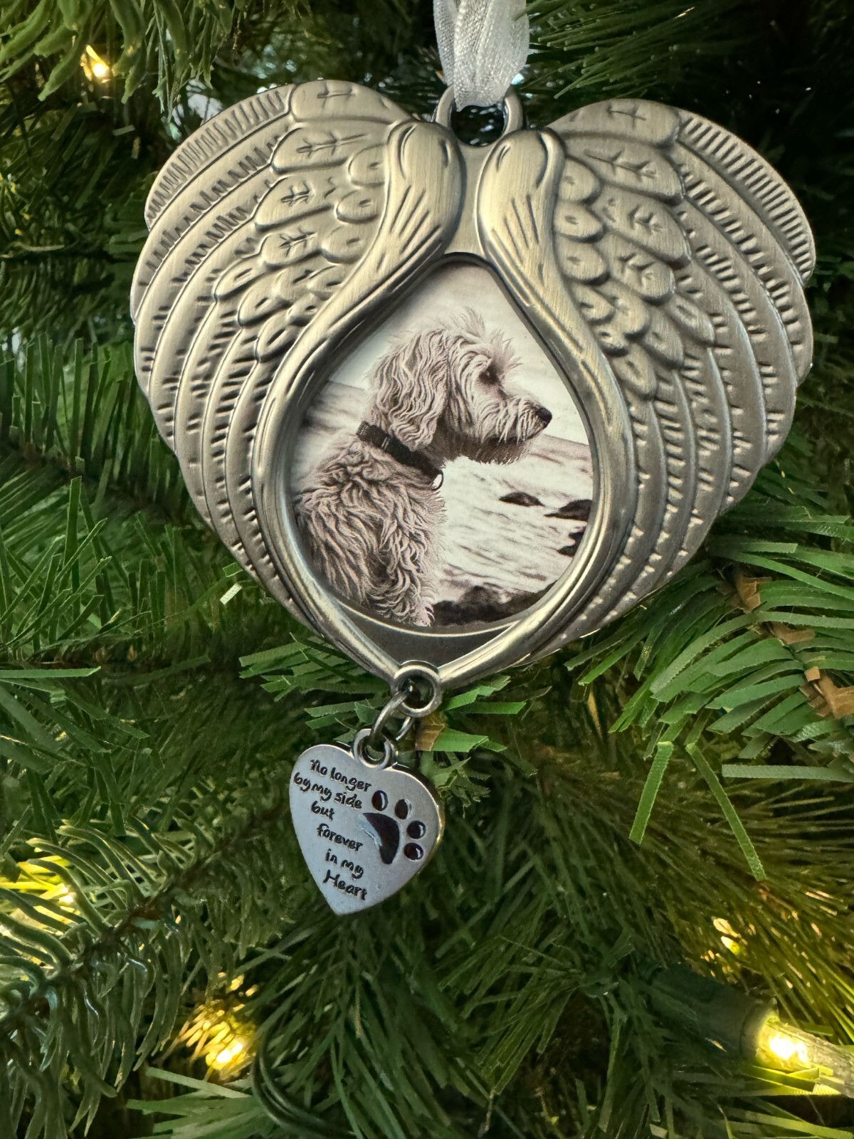 Pet Christmas Ornament W/ Photo Holder Angel Wing Memorial Rainbow Bridge Gift