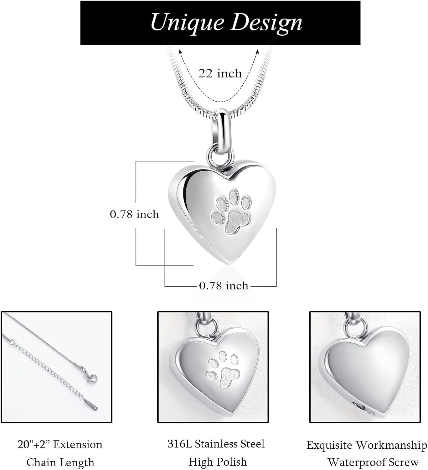 Pet Cremation Jewelry for Ashes Pendant Paw Print Pet Heart Urn Necklace Memoria