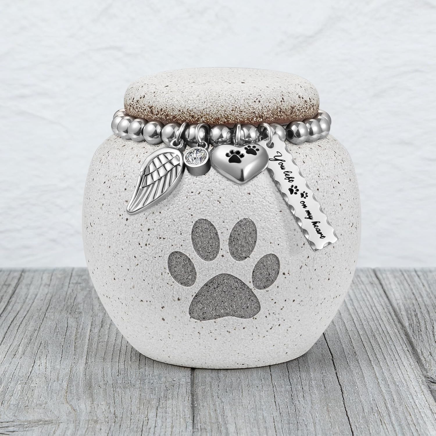 Small Pet Urn Memorial Cremation Ceramic Paw Print Cat Dog 9 Cubic Inch Capacity