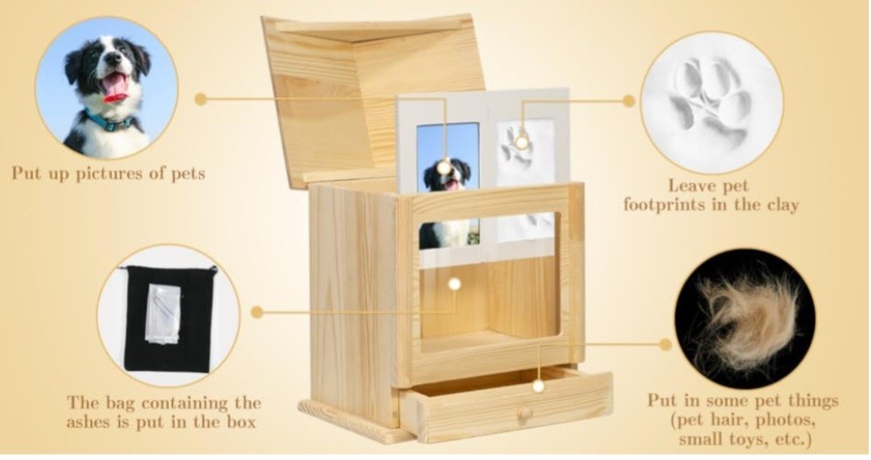 Wood Pet Memorial Urn Dog/Cat Ashes Wooden House Design