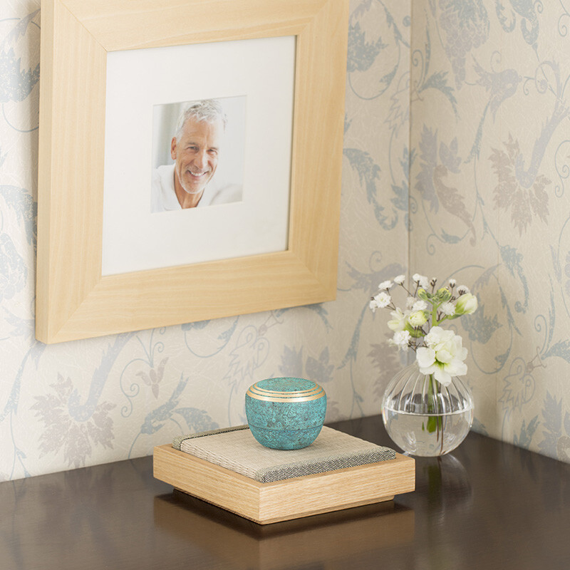 Kanata Peacock Blue Small Keepsake Urn for Human Ashes Brass