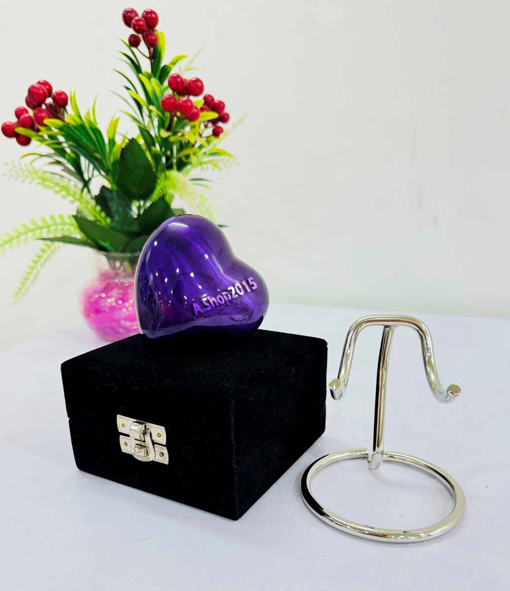 Small Purple Heart Keepsake Urn with Box & Stand Small Handcrafted Mini Memorial