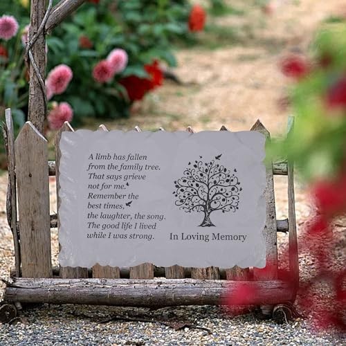 11.8 inches Long Tree of Life Song Polyresin Memorial Garden Stone, Grey Tree