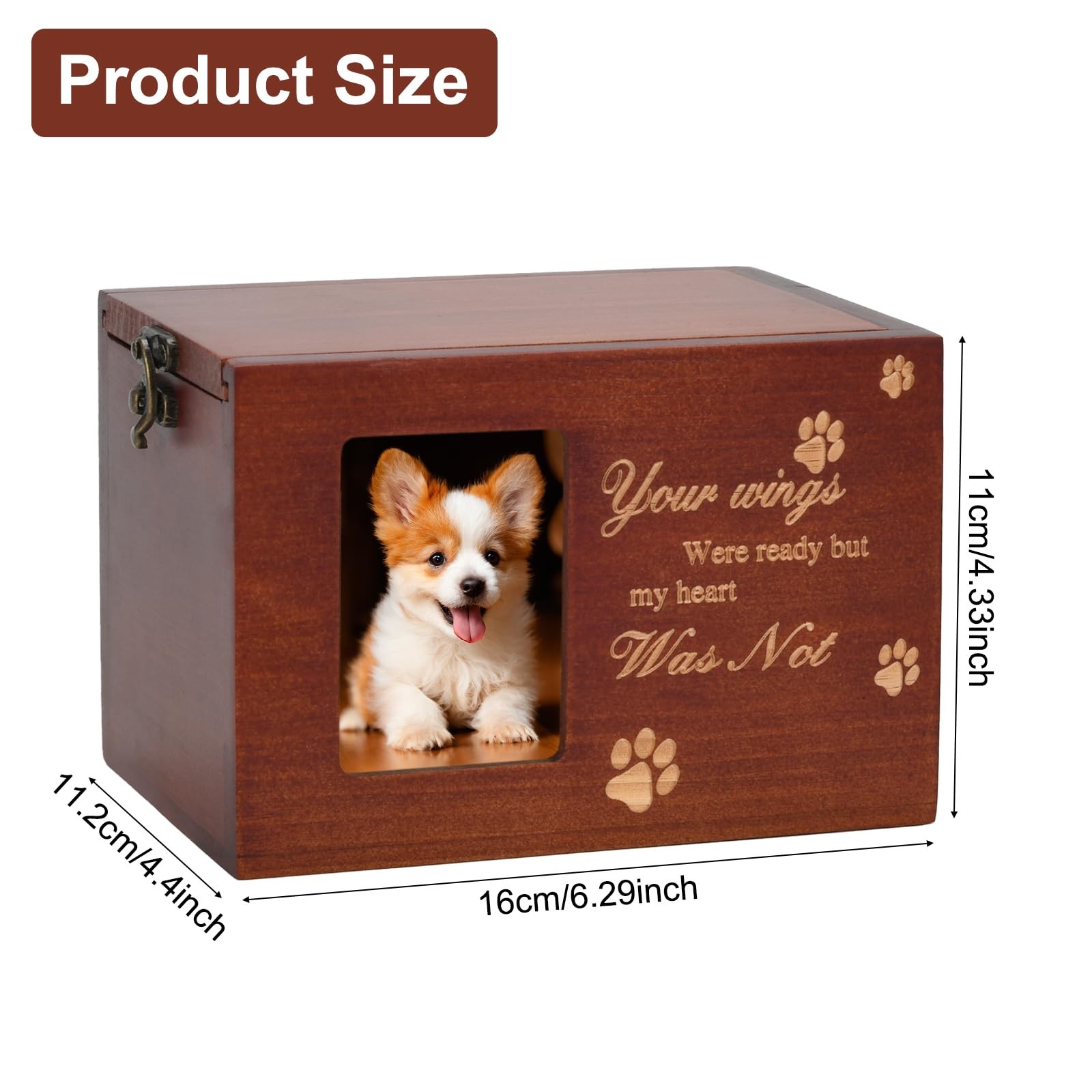 Pet Memorial Urns for Dog or Cat Ashes, Large Wooden Funeral Brown