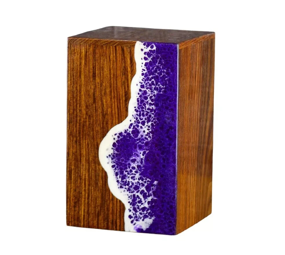 Handcrafted Wooden Urn for Adult Human Ashes – Wood and Epoxy Resin Mix Urn Box