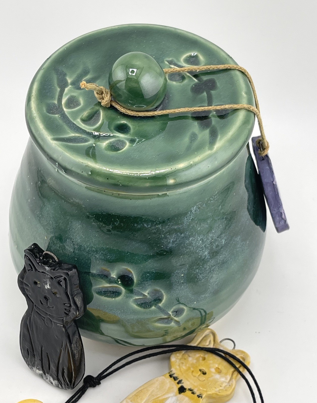 PET URN Hand Carved Pottery Cremation Ashes & Memorabilia EMERALD GREEN S/M New
