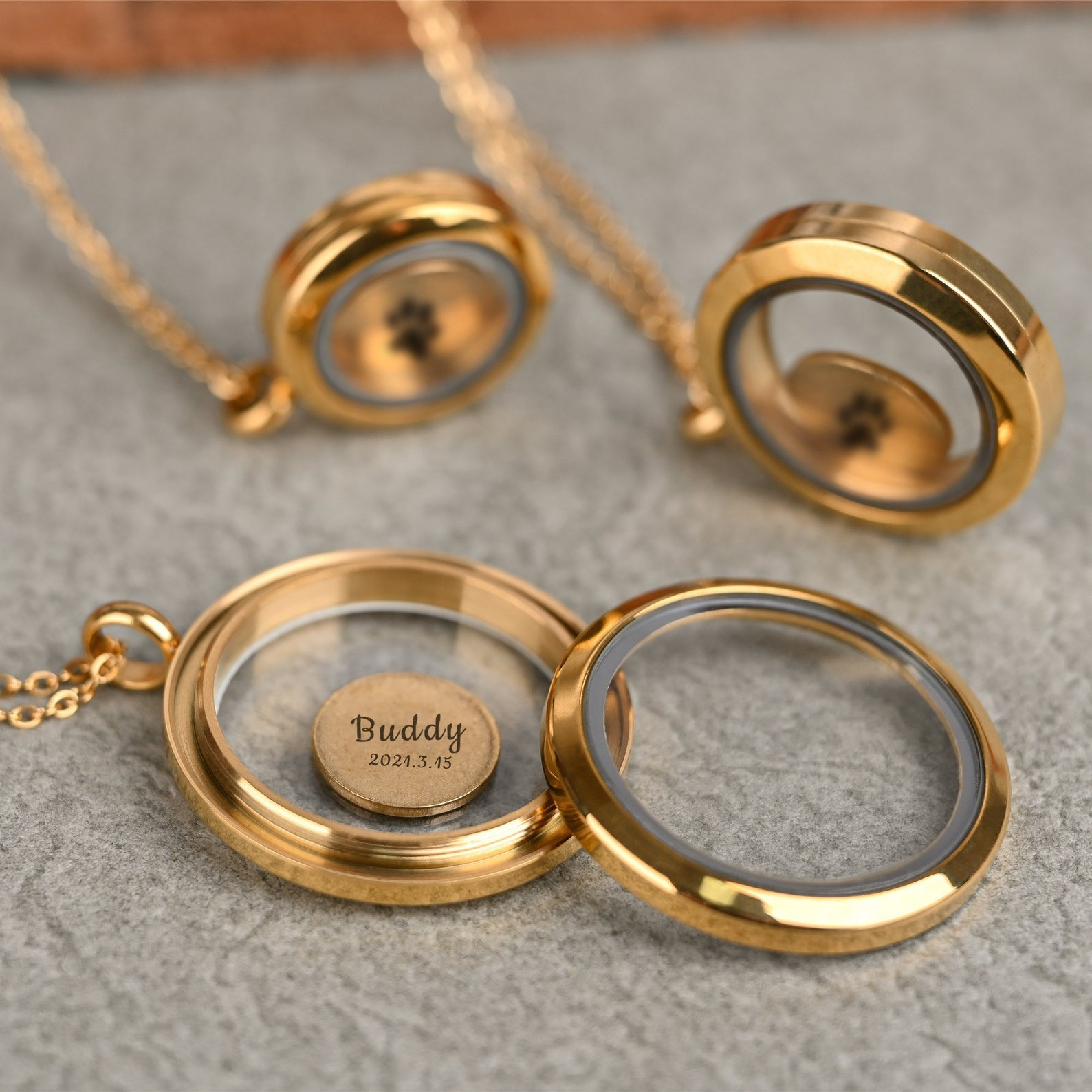 Pet Ash Urn Necklace, Paw Print Memorial Locket for Dog Cat Hair Eternal Love