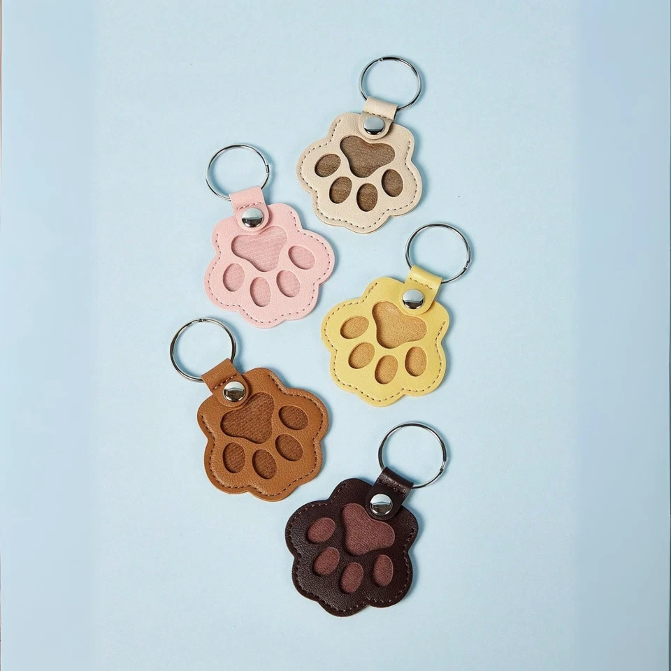 Pets Hair Memorial Keepsake Keychain PU Leather Dog Cat Storage Pouch Bag Charm