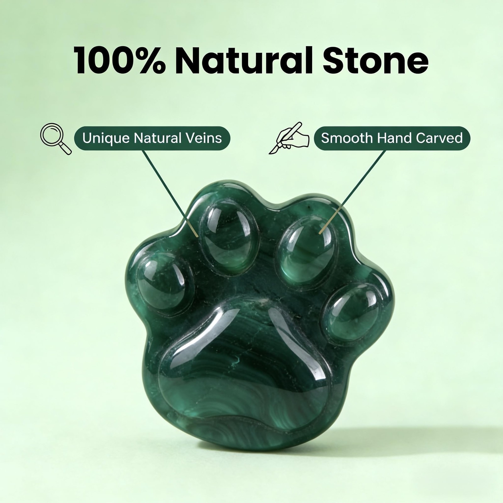 LINGYUAN Green Agate Pet Memorial Gift, Natural Paw Print Stone with Rainbow …
