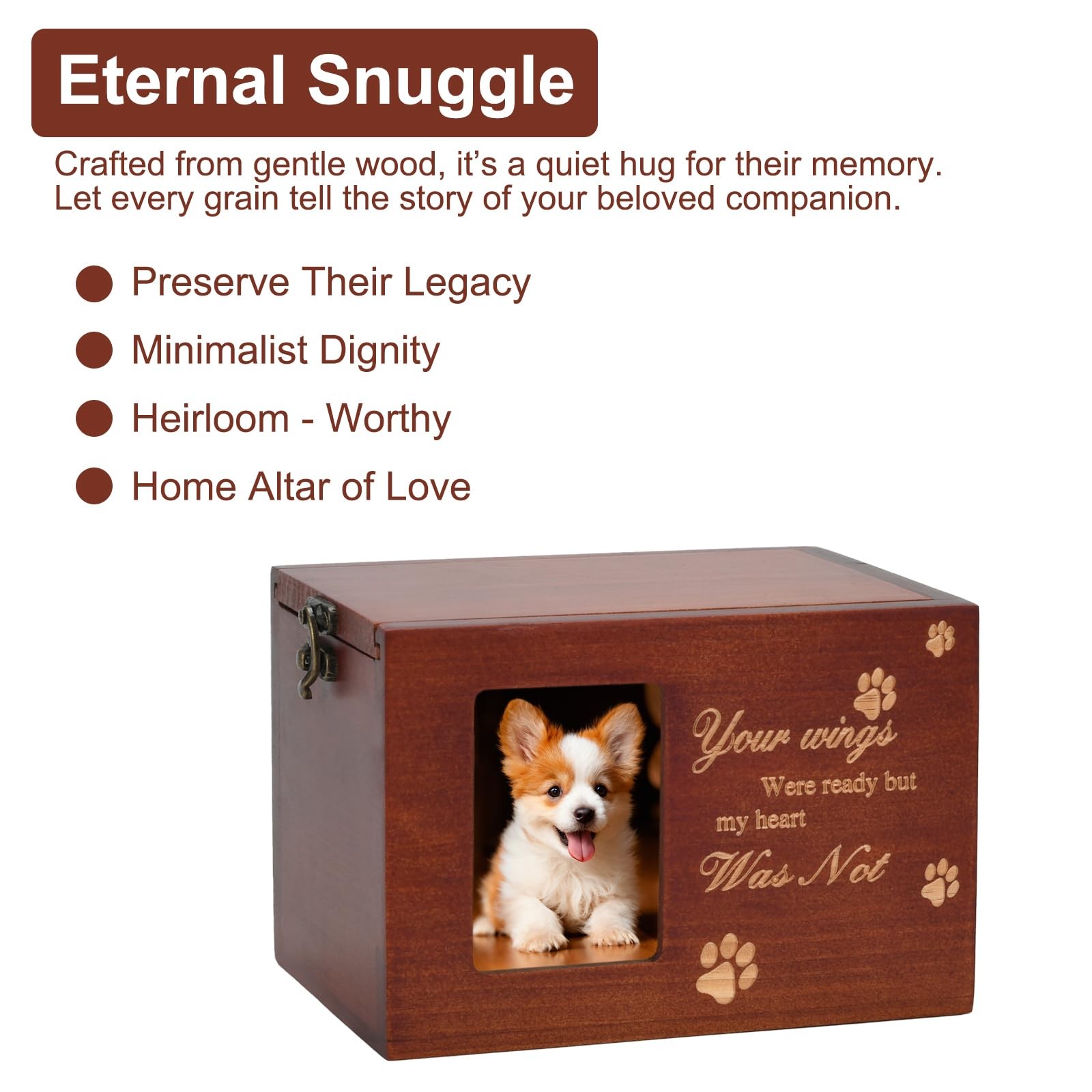 Pet Memorial Urns for Dog or Cat Ashes, Large Wooden Funeral Brown