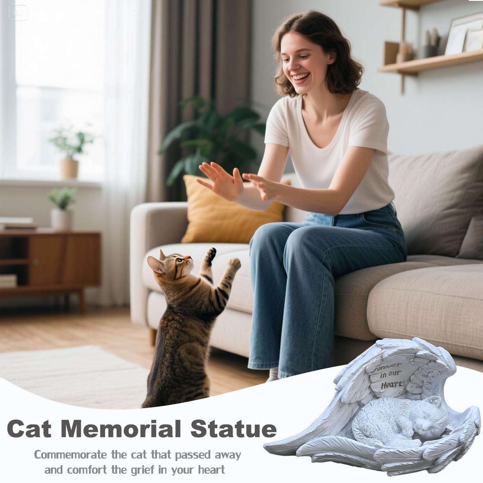 Cat Memorial Gifts for Loss of Cat, Peaceful Sleeping Solar Angel Cat Statue …