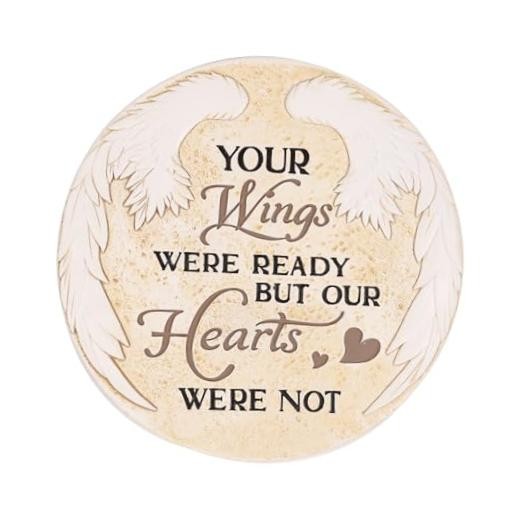 10 Inch Polyresin Memorial Garden Stone, Angel Wings Stepping Round Wings
