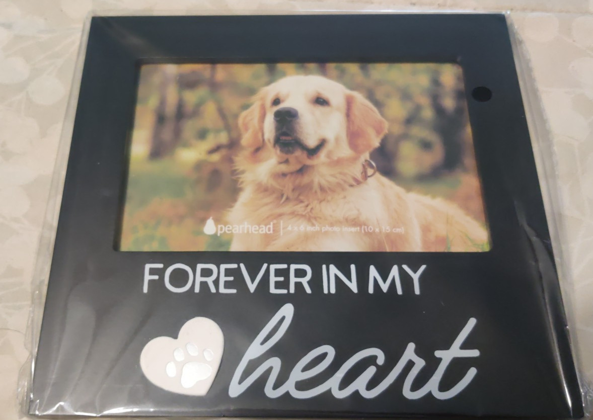 Pearhead Pet “Forever In My Heart” Memorial Keepsake Picture Frame, Black NIB