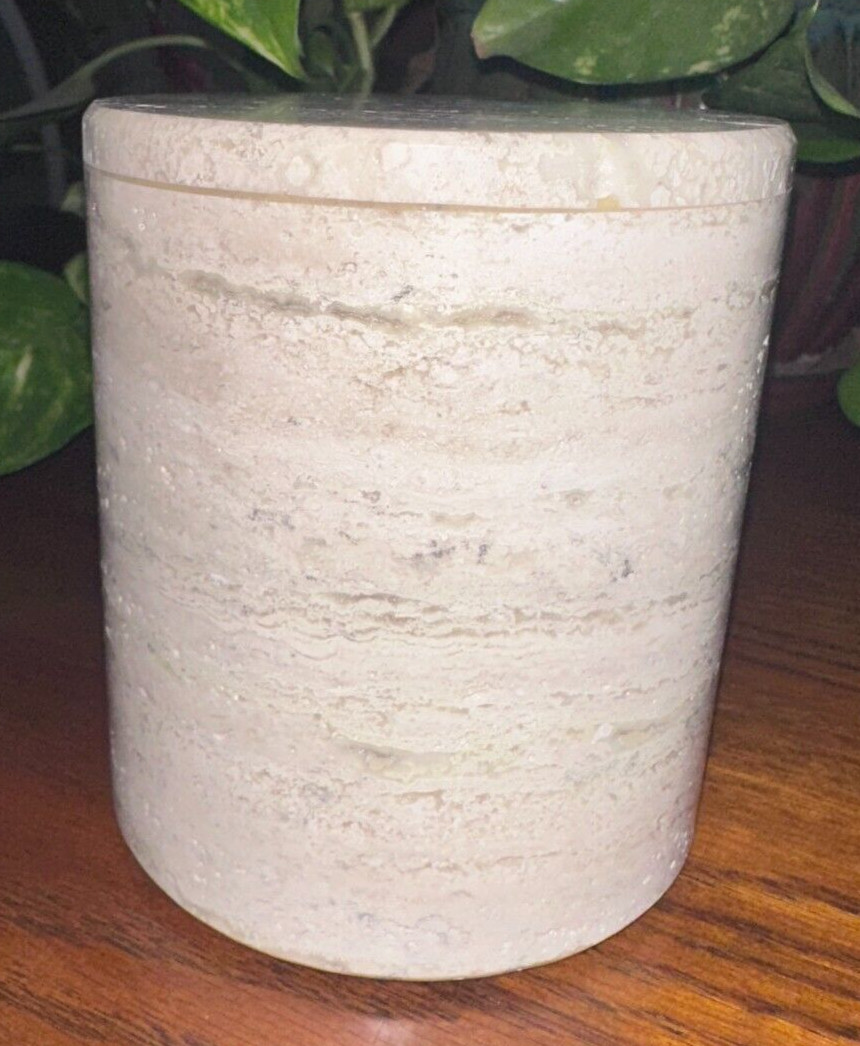 Natural light travertine marble pet urn memorial dog cremains handmade round