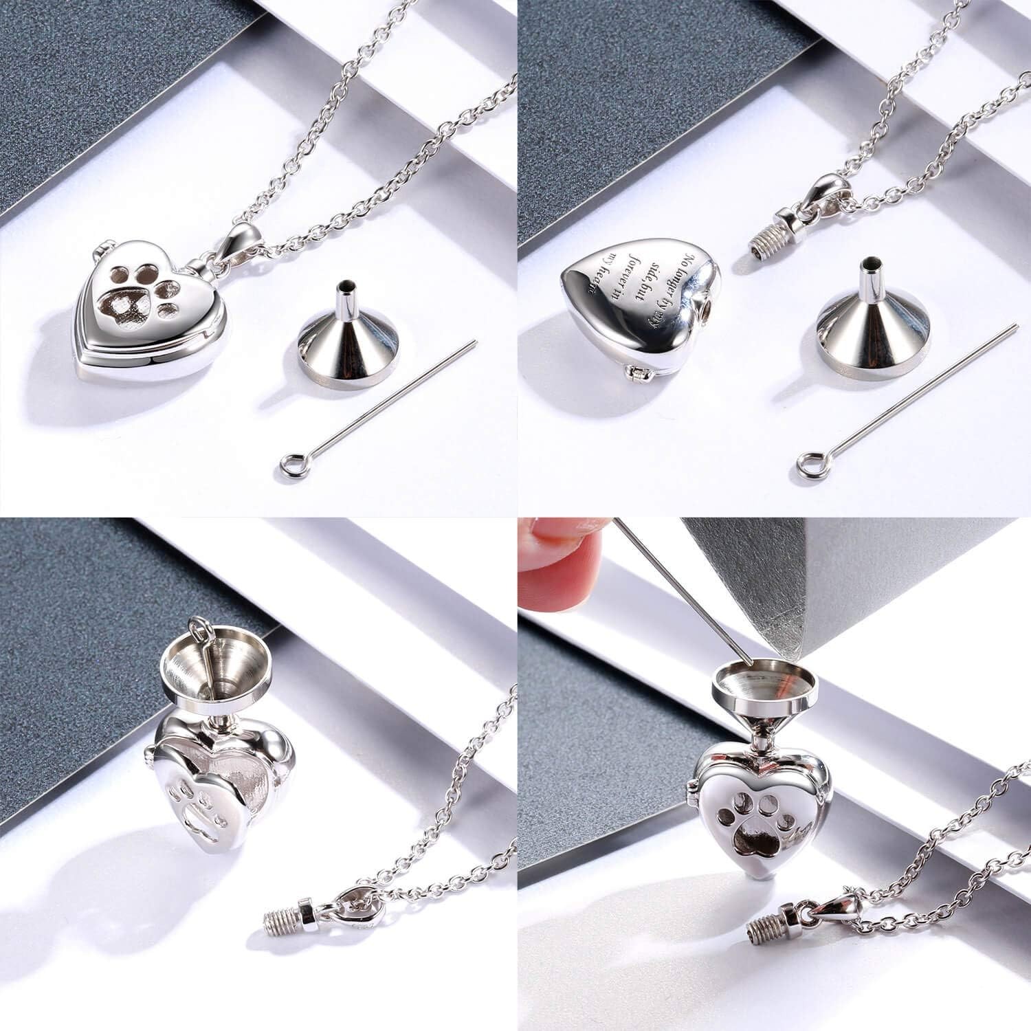 Sterling Silver Heart Cremation Jewelry for Pet Ashes Memorial Ash Urn Necklace