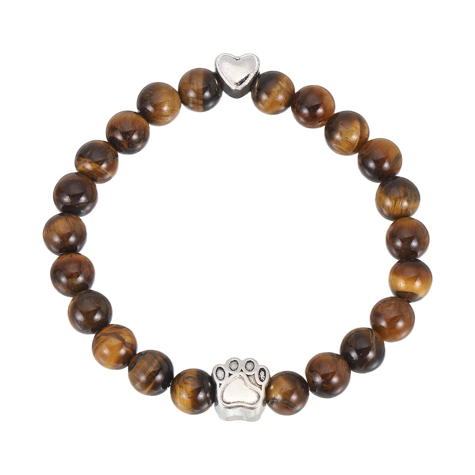 Stone Paw Bracelet,Heart Paw Print Dog Mom Memorial Bracelet,Brown