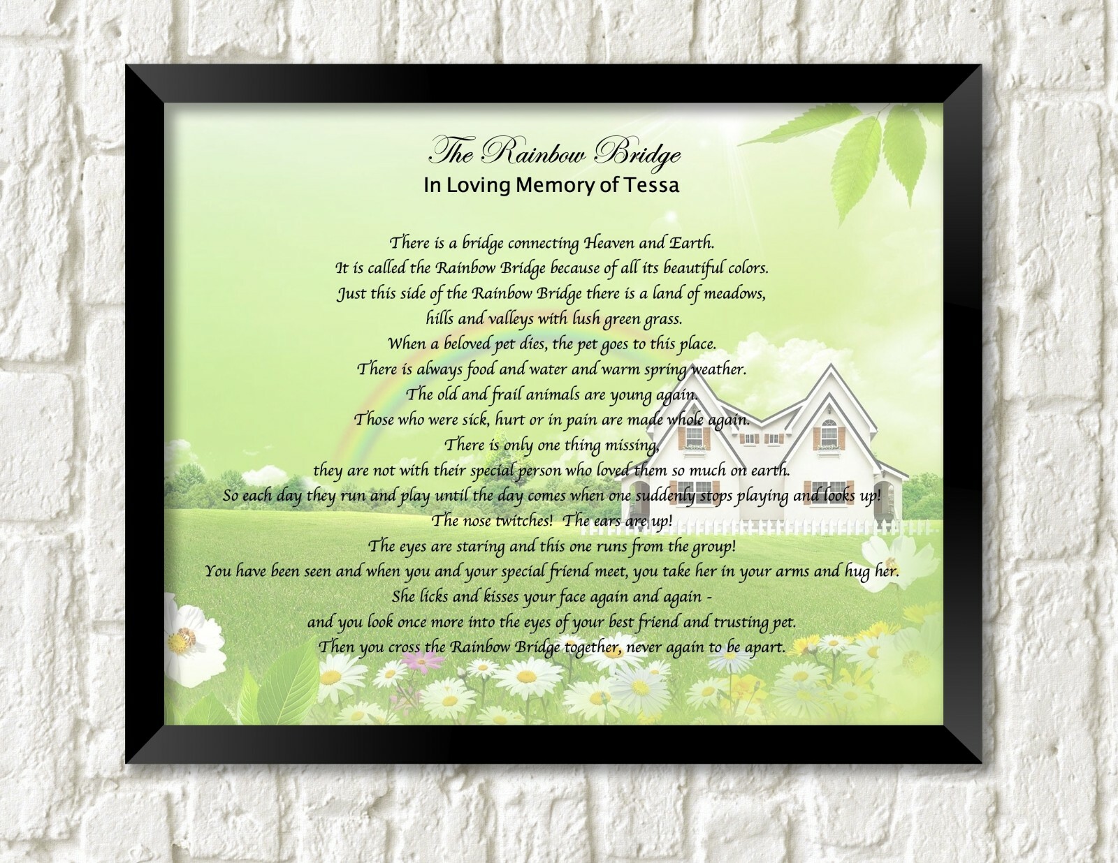 Pet Memorial Poem RAINBOW BRIDGE Personalized UNFRAMED Art Print Gift Dog, Cat