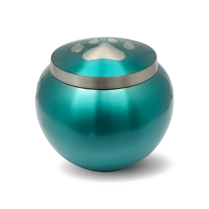 Sea Green Brass Pet Urn with Silver Paw – Dogs & Cats Cremation Ashes Memorial