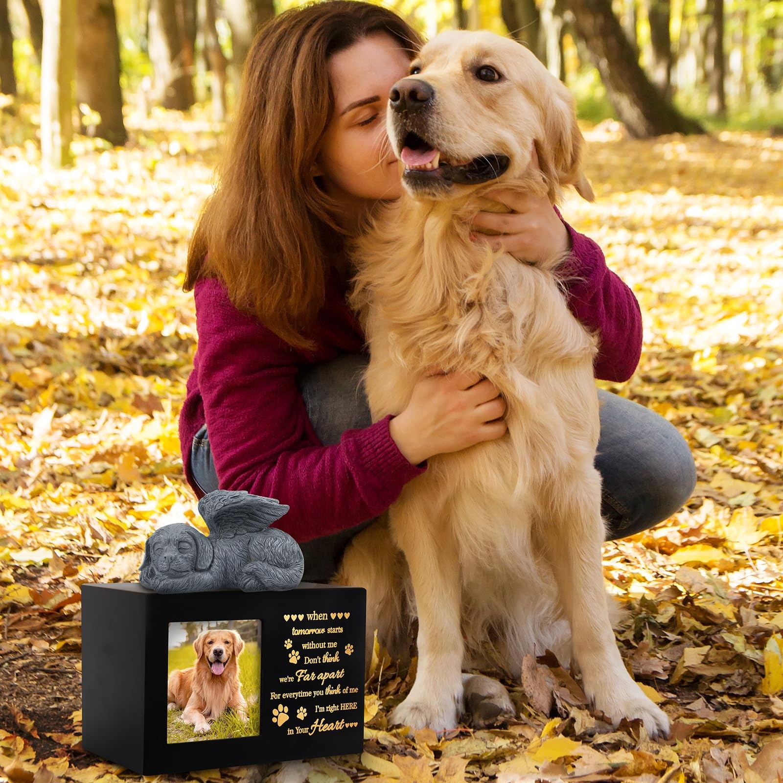 Pet Urns for Ashes, Large Wooden Pet Urns for Dog or Cat Ashes with Dog Angel…
