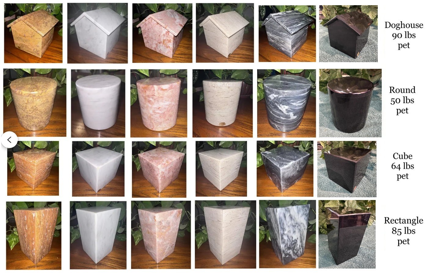 Natural light travertine marble rectangle pet urn memorial dog cremains handmade