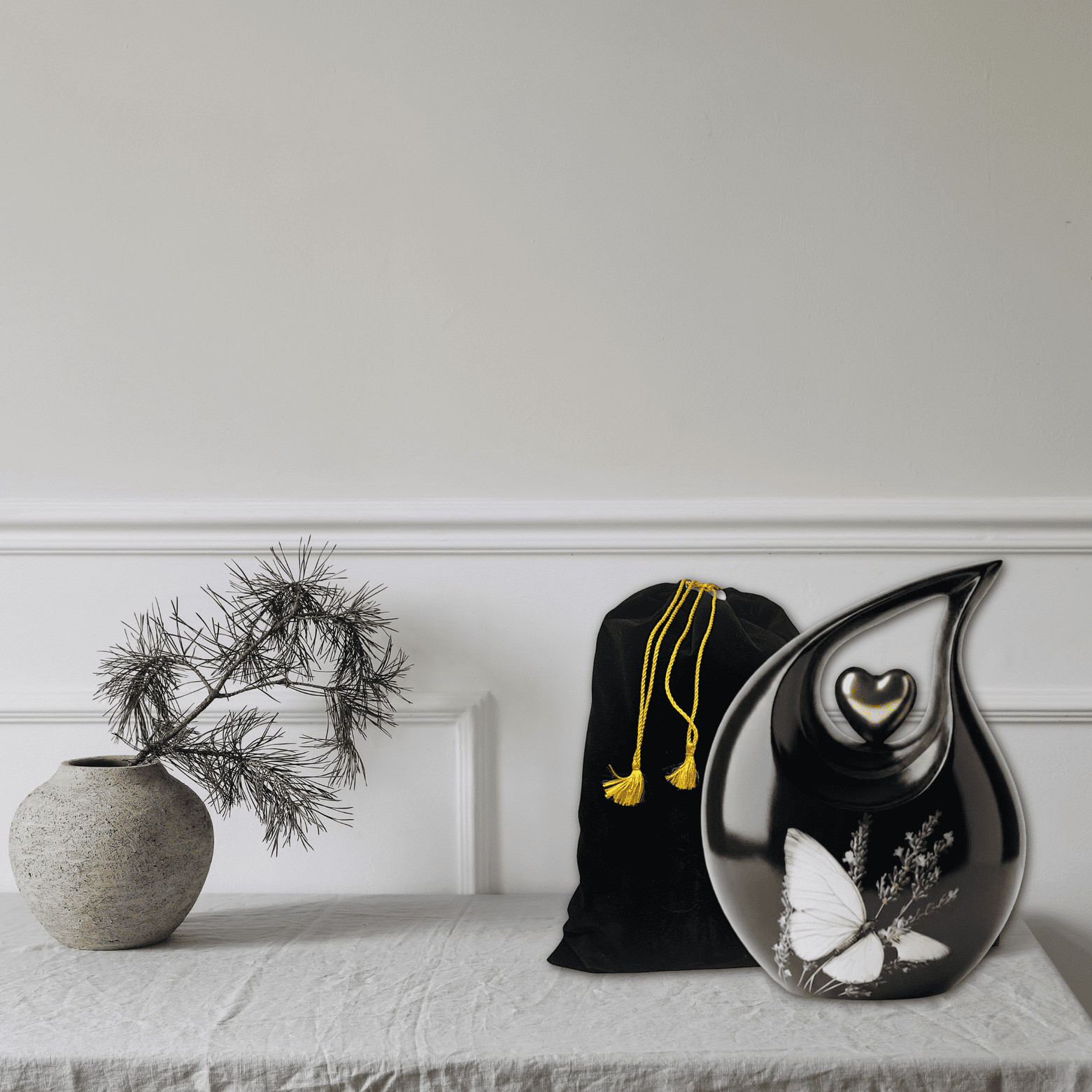Black Teardrop Cremation Urn Adult Human Ashes Male Female 200 Cu In Memorial