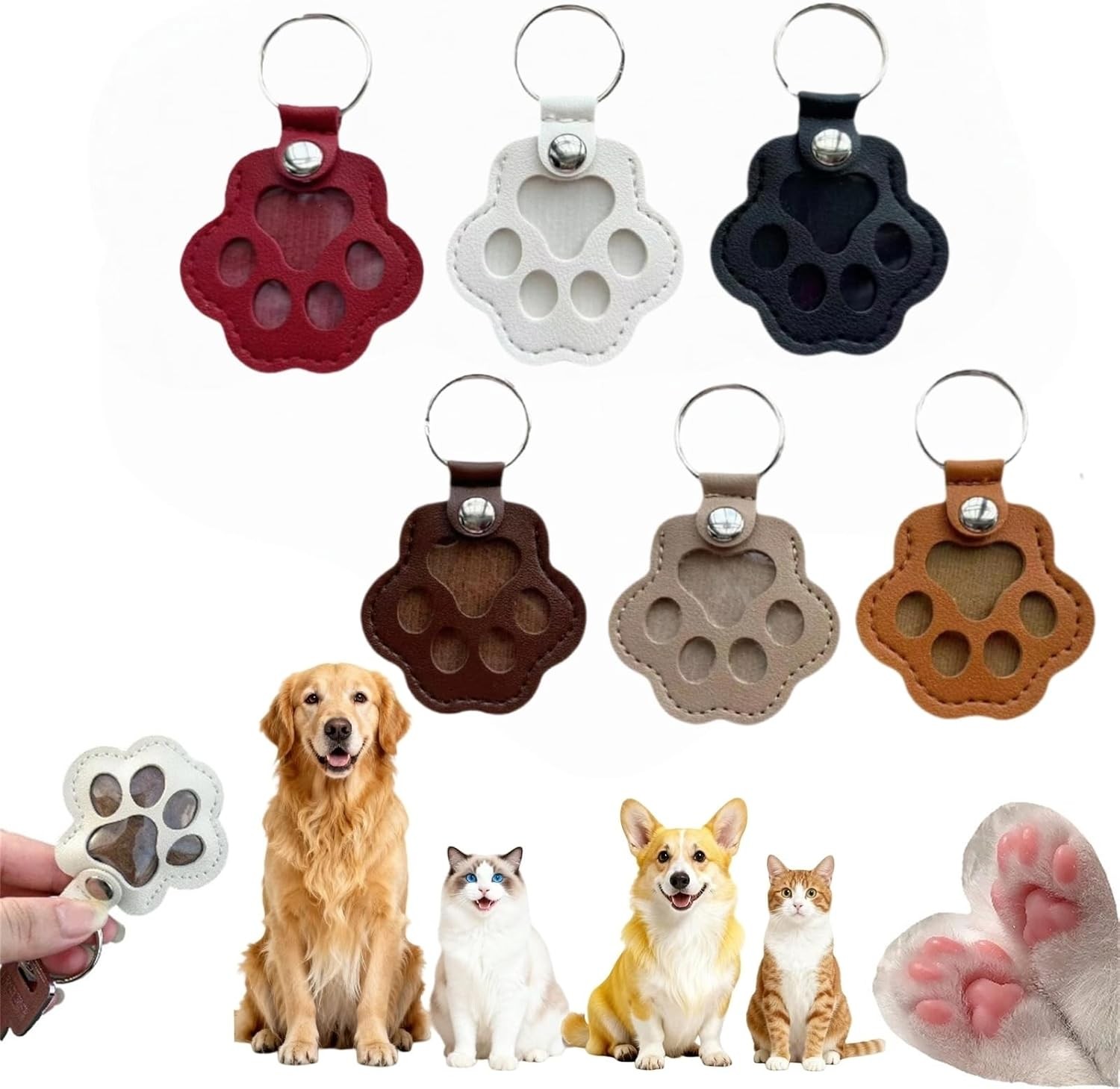 3 Pcs Paw Print Pet Hair & Keepsake Memorial Keychain, Store Pet Fur Gift for