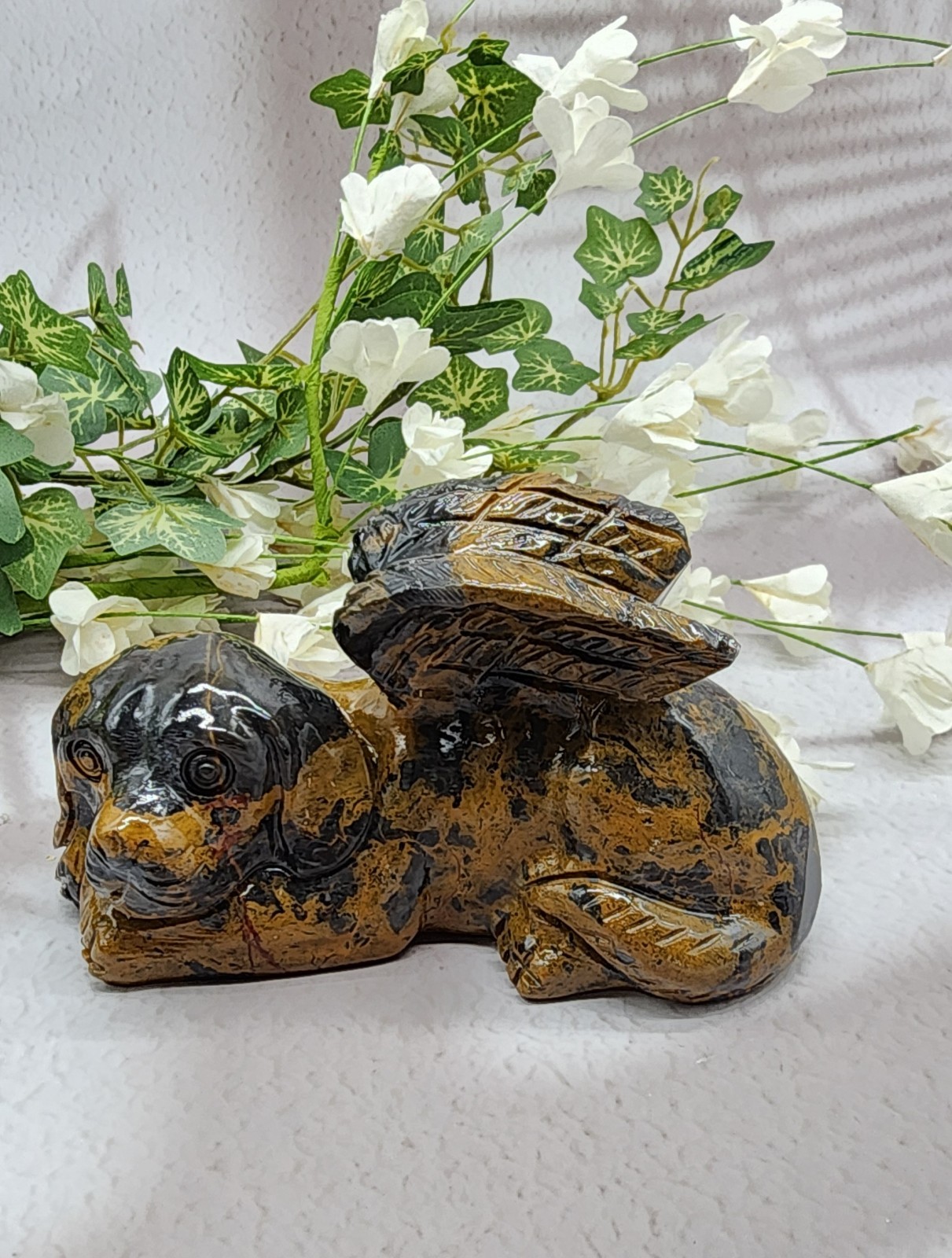Mountain Jasper Winged Angel Dog – Pet Memorial Statue, Gemstone Pet Loss Gift