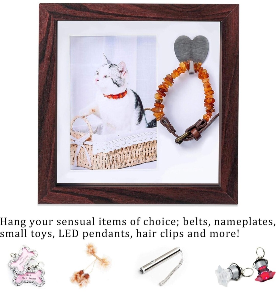 Pet Memorial Picture Frame Dog/Cat Memorial Sentiment Pet Collar Frame- Mahogany