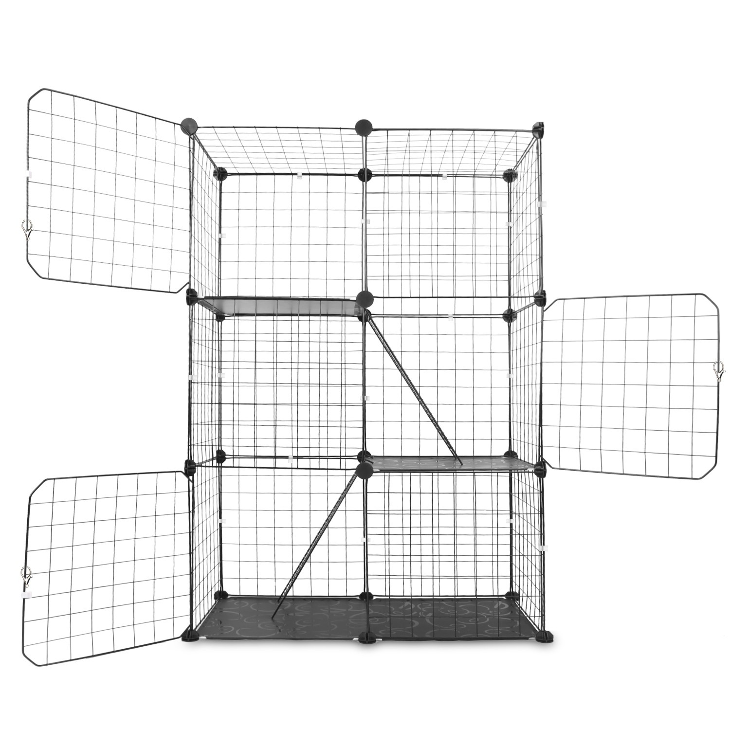 3 Tier Cat Playpen Cage Metal Indoor Cat House Detachable Kitten House With 3 Do