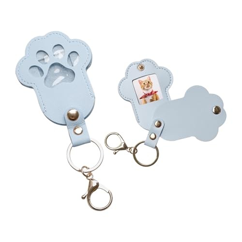 Pet Memorial Keychain Dog Paw Keepsake Photo Holder Blue