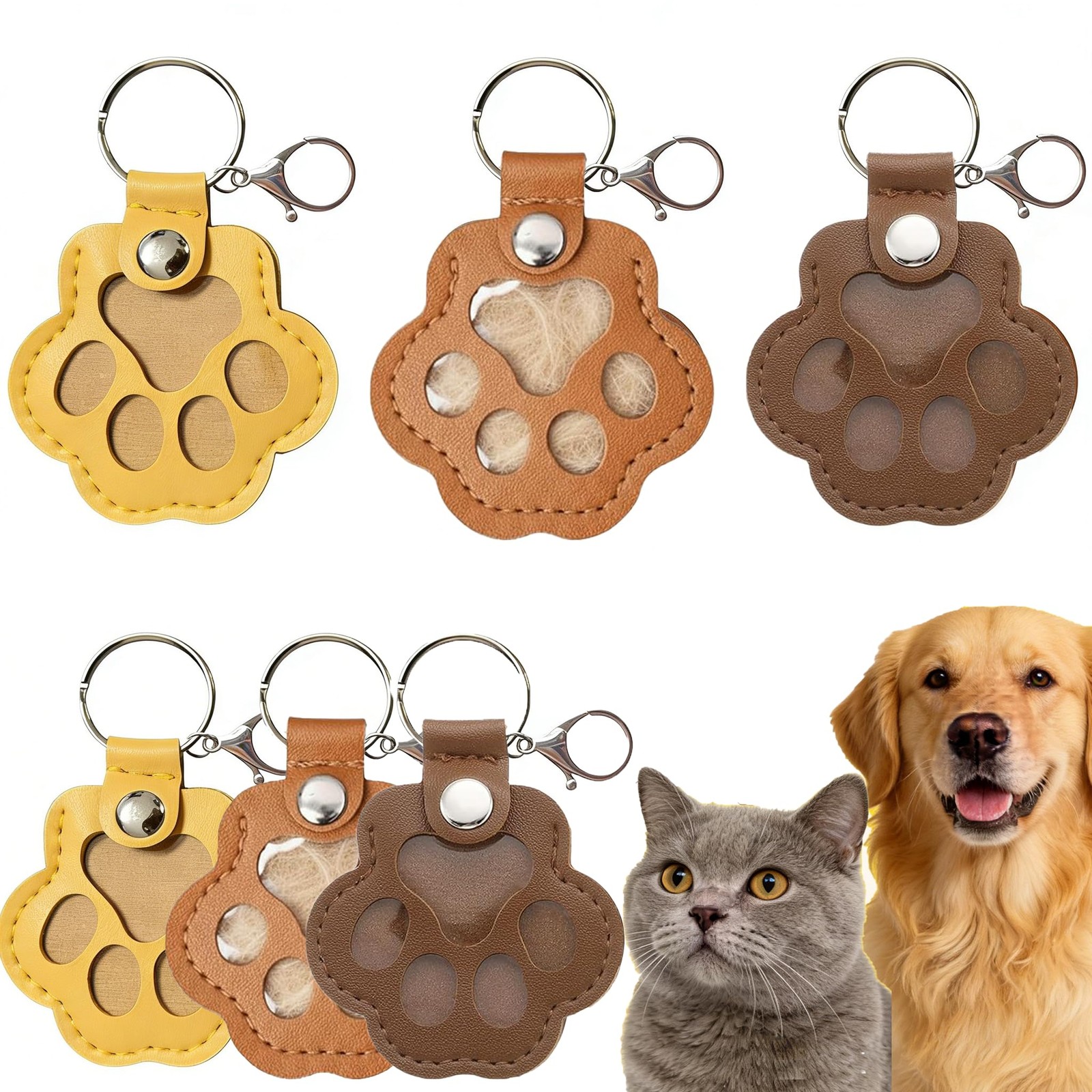 6 Pcs Pet Fur Keepsake Keychain, Leather Dog Hair Collector Cat Fur Storage K…
