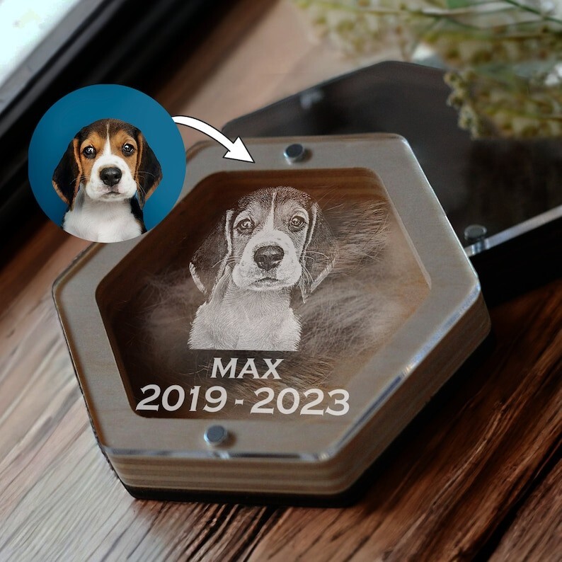 Custom Pet Fur Memorial Box, Personalized Dog Portrait Gift, Loss of Pet Gifts